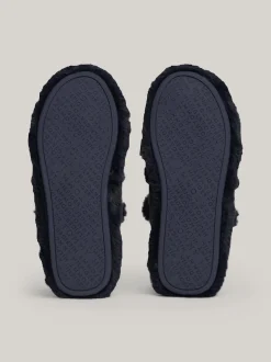 Płaskie Buty*Tommy Hilfiger Kapcie Ze Sztucznego Futerka Z Logo SPACE BLUE