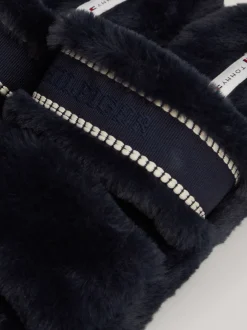 Płaskie Buty*Tommy Hilfiger Kapcie Ze Sztucznego Futerka Z Logo SPACE BLUE