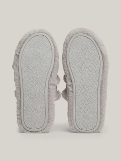 Płaskie Buty*Tommy Hilfiger Kapcie Ze Sztucznego Futerka Z Logo GREY WHISPER