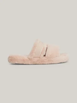 Płaskie Buty*Tommy Hilfiger Kapcie Ze Sztucznego Futerka Z Logo MISTY BLUSH