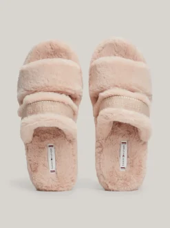 Płaskie Buty*Tommy Hilfiger Kapcie Ze Sztucznego Futerka Z Logo MISTY BLUSH