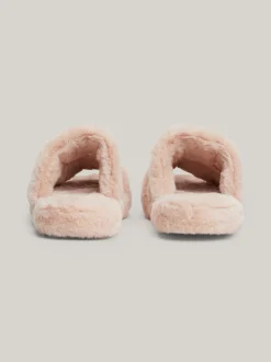 Płaskie Buty*Tommy Hilfiger Kapcie Ze Sztucznego Futerka Z Logo MISTY BLUSH