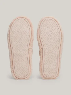 Płaskie Buty*Tommy Hilfiger Kapcie Ze Sztucznego Futerka Z Logo MISTY BLUSH