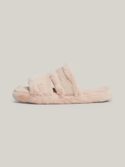 Płaskie Buty*Tommy Hilfiger Kapcie Ze Sztucznego Futerka Z Logo MISTY BLUSH