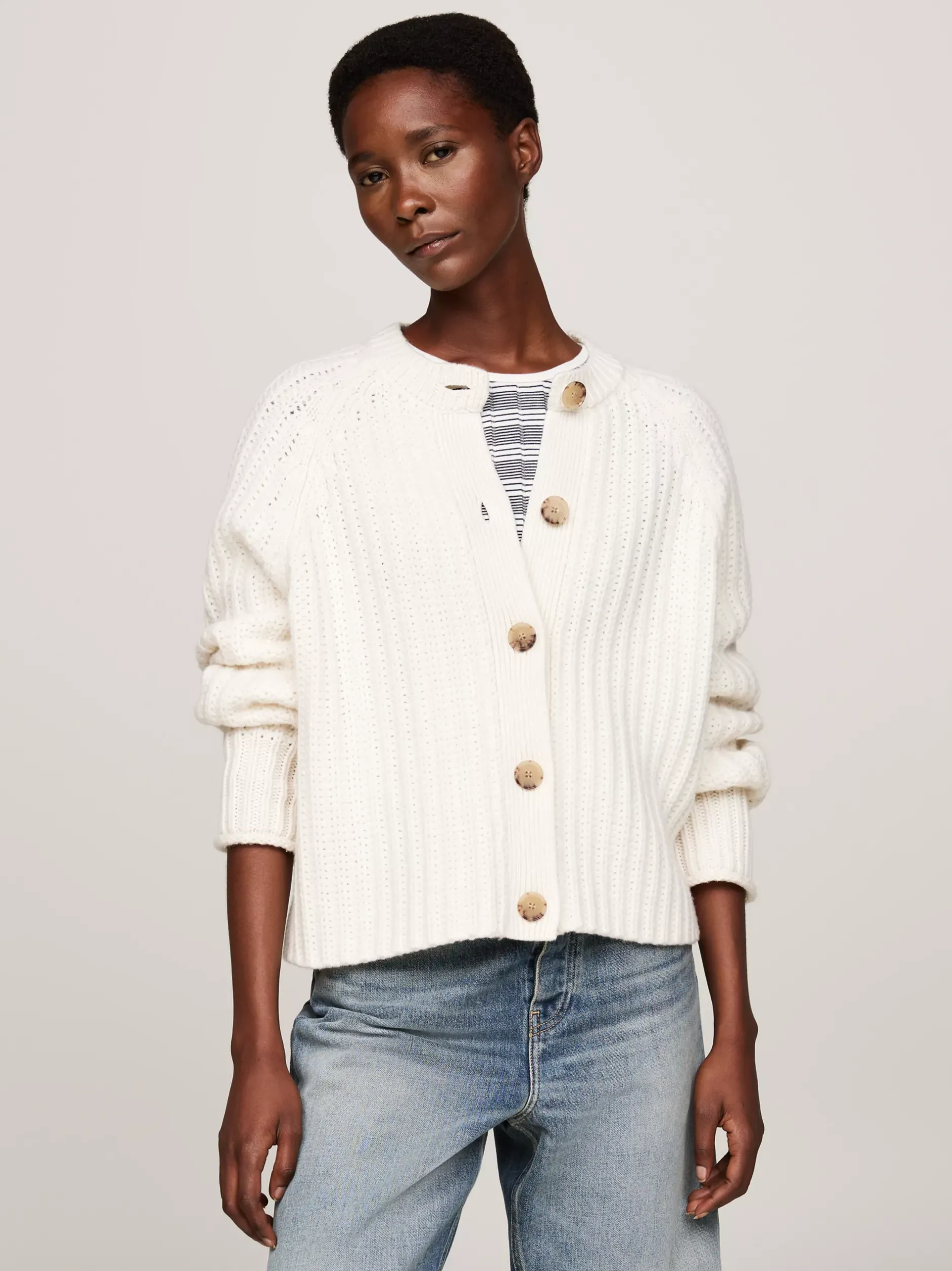 Swetry Z Okrągłym Dekoltem|Kardigany*Tommy Hilfiger Kardigan O Kroju Oversize IVORY PETAL