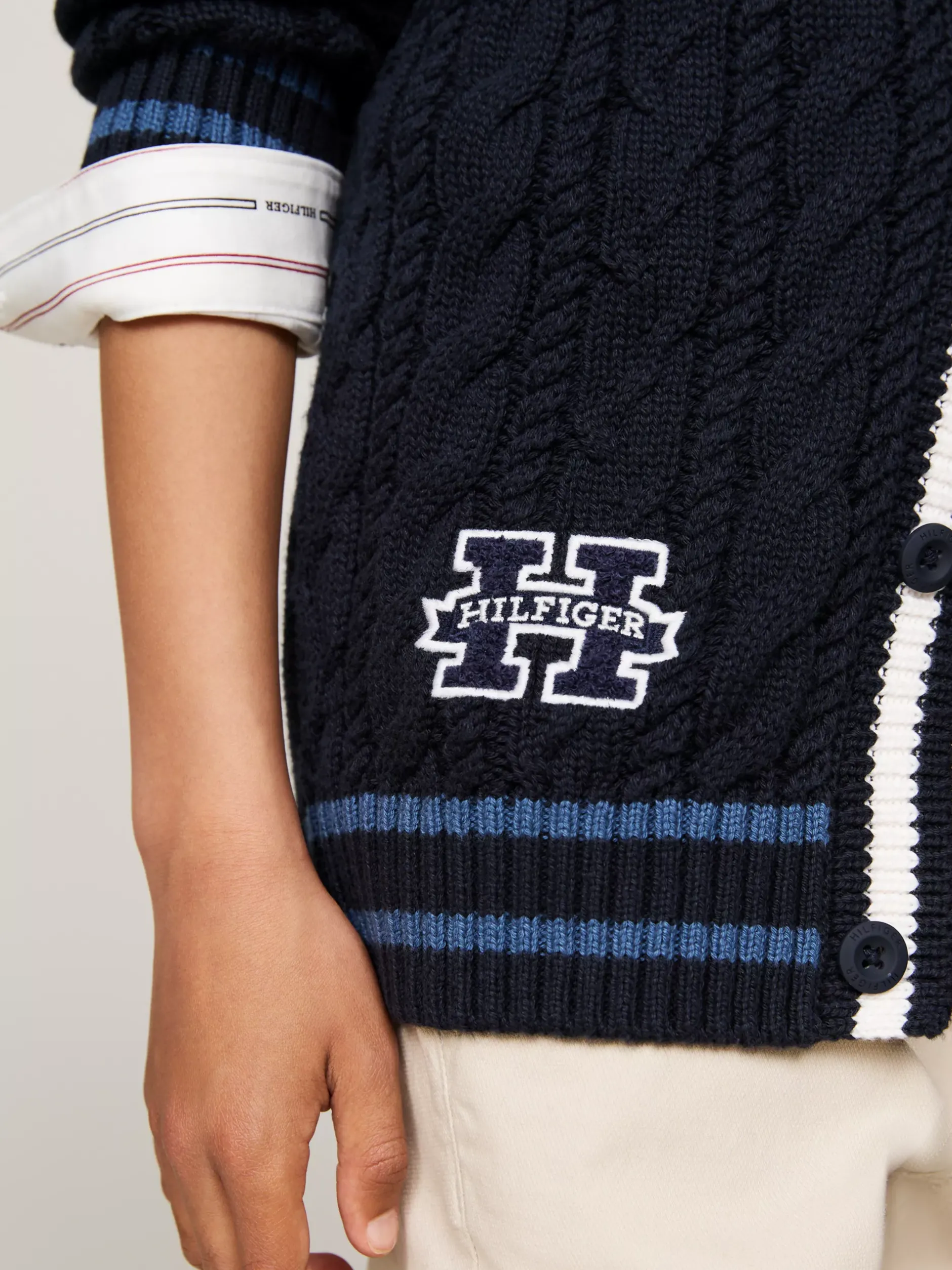 Dzianina*Tommy Hilfiger Kardigan O Splocie Warkoczowym DESERT SKY