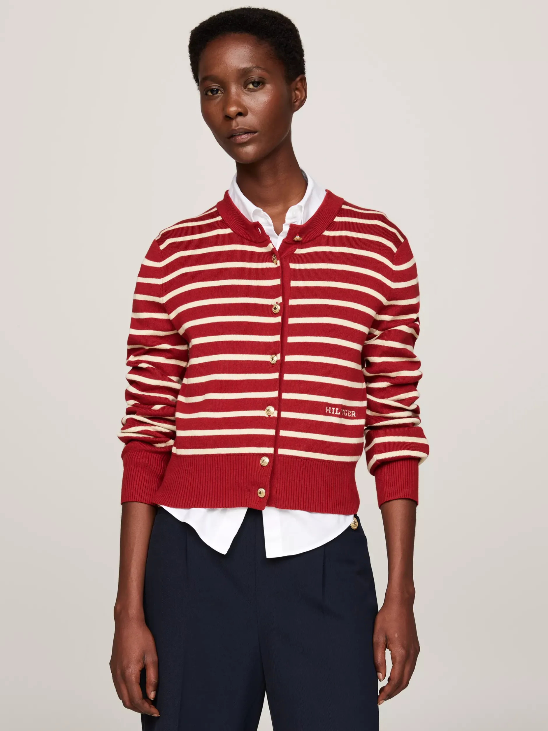 Swetry Z Okrągłym Dekoltem|Kardigany*Tommy Hilfiger Kardigan O Wąskim Kroju W Paski BRETON STP DARK MAGMA/ C IVORY