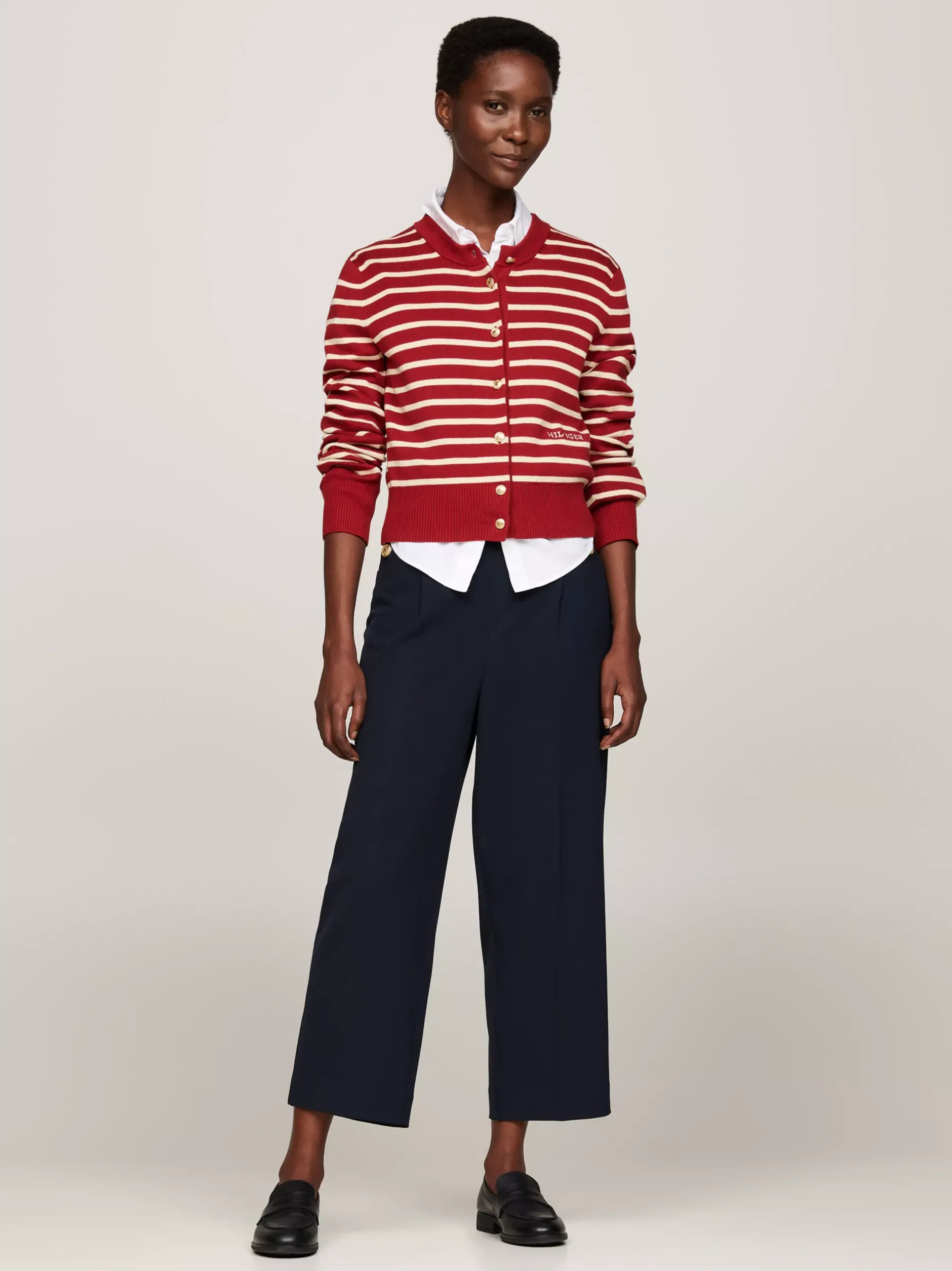 Swetry Z Okrągłym Dekoltem|Kardigany*Tommy Hilfiger Kardigan O Wąskim Kroju W Paski BRETON STP DARK MAGMA/ C IVORY