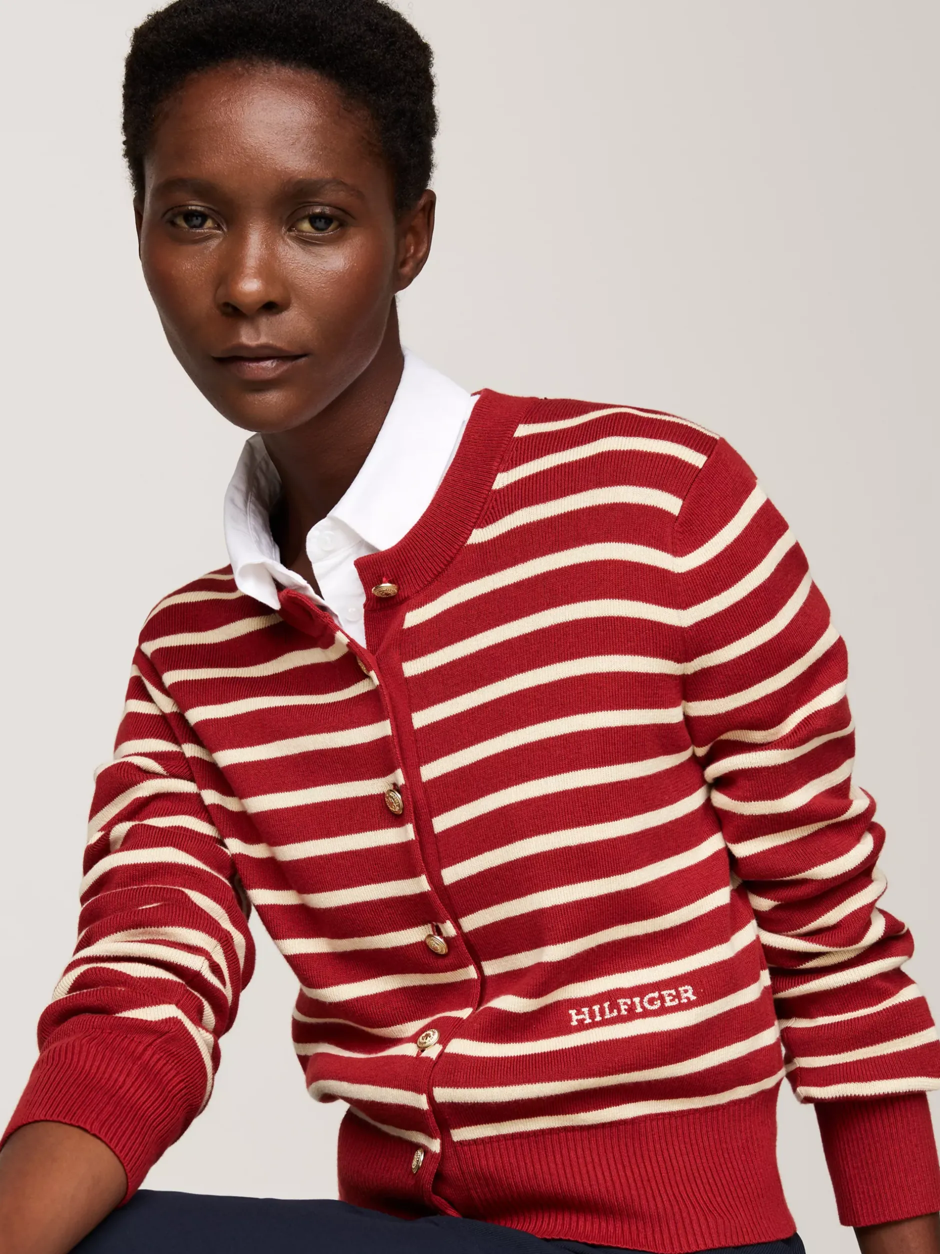 Swetry Z Okrągłym Dekoltem|Kardigany*Tommy Hilfiger Kardigan O Wąskim Kroju W Paski BRETON STP DARK MAGMA/ C IVORY