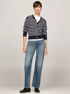 Swetry Z Okrągłym Dekoltem|Kardigany*Tommy Hilfiger Kardigan O Wąskim Kroju W Paski BRETON STP IVORY PETAL/DSRT SKY
