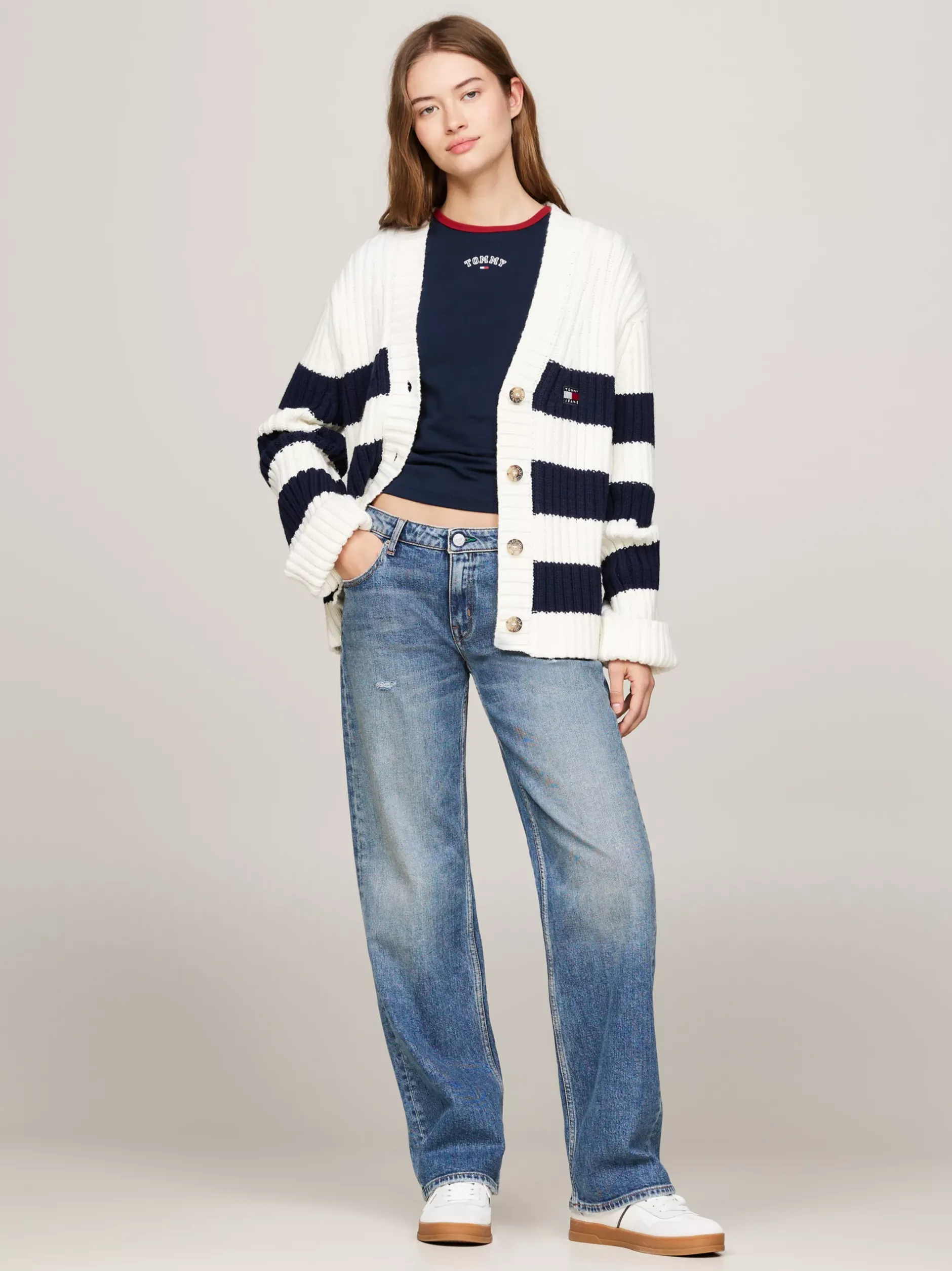Kardigany|Dzianina*Tommy Hilfiger Kardigan Oversize Z Domieszką Wełny Z Logo ANCIENT WHITE