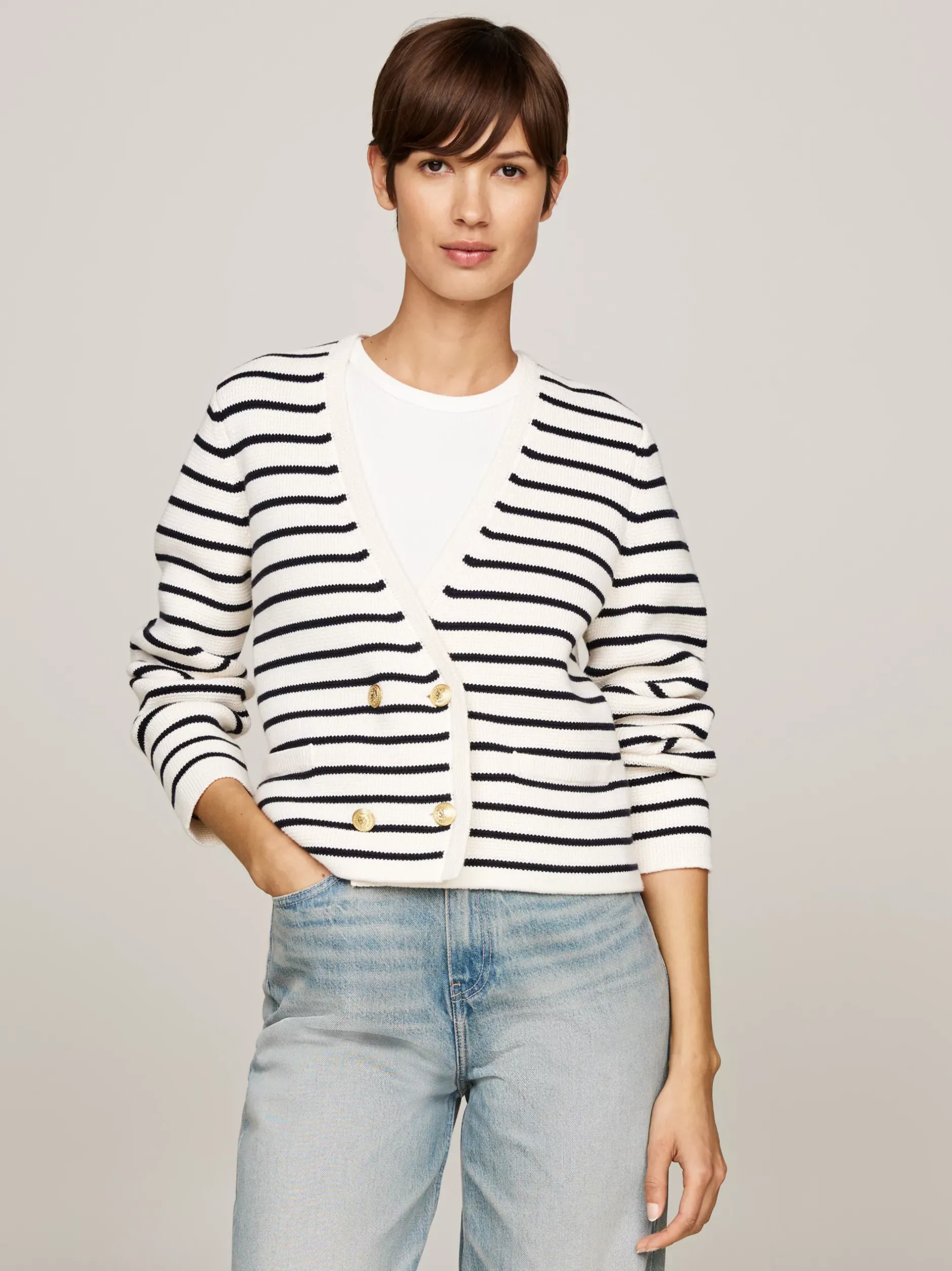 Swetry Z Okrągłym Dekoltem|Kardigany*Tommy Hilfiger Kardigan W Paski Bretońskie BRETON STP/ IVORY PETAL/ DESERT SKY