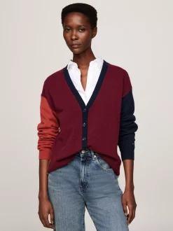 Dzianina|Kardigany*Tommy Hilfiger Kardigan Z Blokami Kolorów Z Kaszmirem DEEP ROUGE