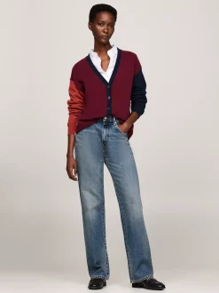 Dzianina|Kardigany*Tommy Hilfiger Kardigan Z Blokami Kolorów Z Kaszmirem DEEP ROUGE
