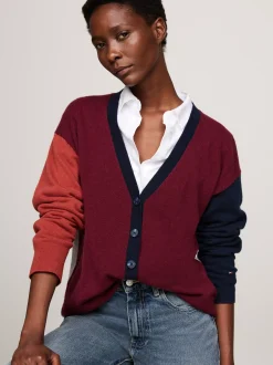 Dzianina|Kardigany*Tommy Hilfiger Kardigan Z Blokami Kolorów Z Kaszmirem DEEP ROUGE