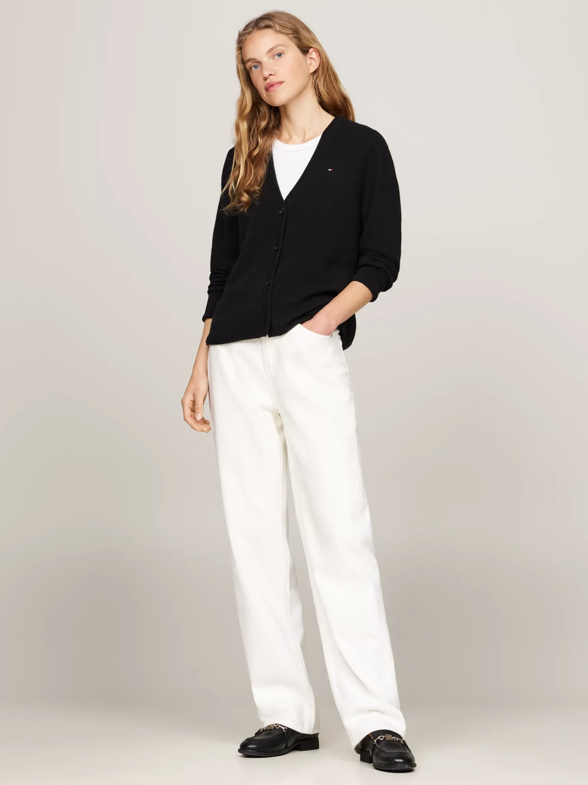 Swetry|Dzianina*Tommy Hilfiger Kardigan Z Czystej Bawełny Z Dekoltem W Szpic BLACK