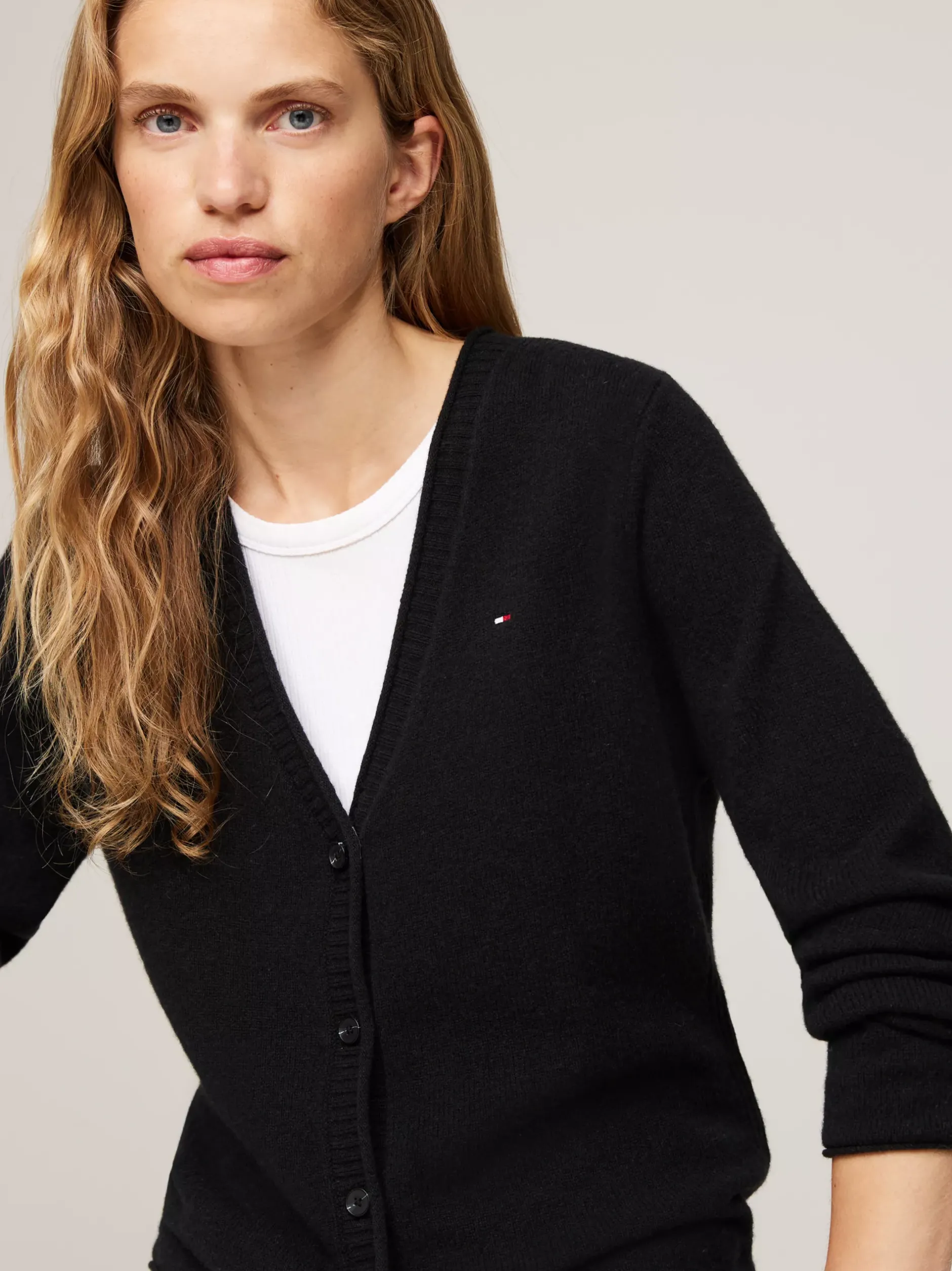 Swetry|Dzianina*Tommy Hilfiger Kardigan Z Czystej Bawełny Z Dekoltem W Szpic BLACK