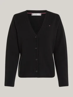 Swetry|Dzianina*Tommy Hilfiger Kardigan Z Czystej Bawełny Z Dekoltem W Szpic BLACK