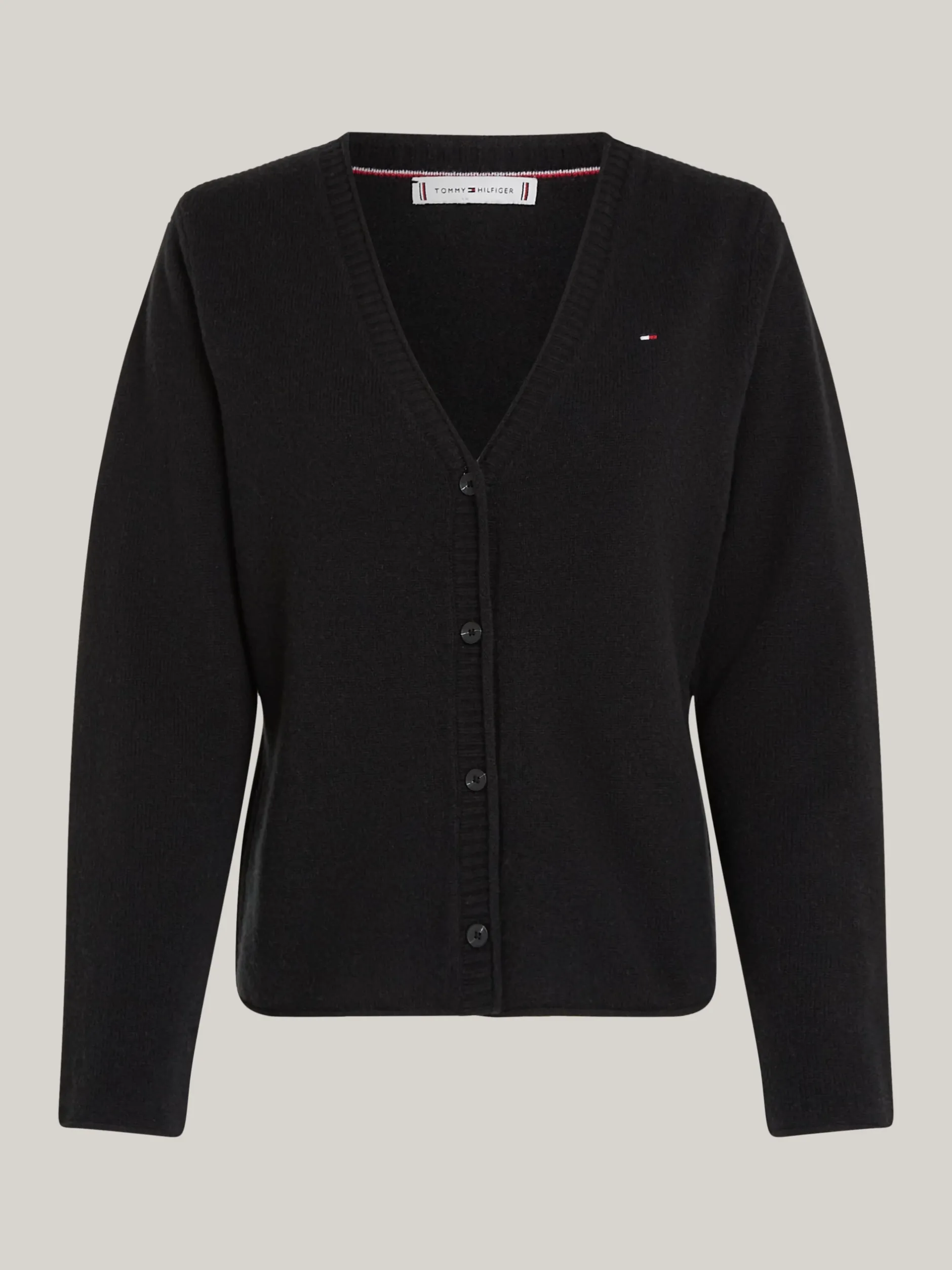 Swetry|Dzianina*Tommy Hilfiger Kardigan Z Czystej Bawełny Z Dekoltem W Szpic BLACK