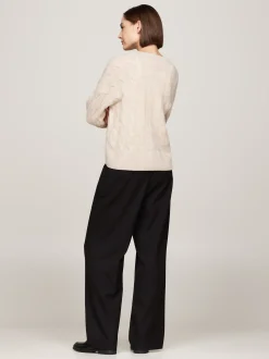 Swetry|Dzianina*Tommy Hilfiger Kardigan Z Czystej Wełny Z Dekoltem W Szpic CLASSIC BEIGE HEATHER