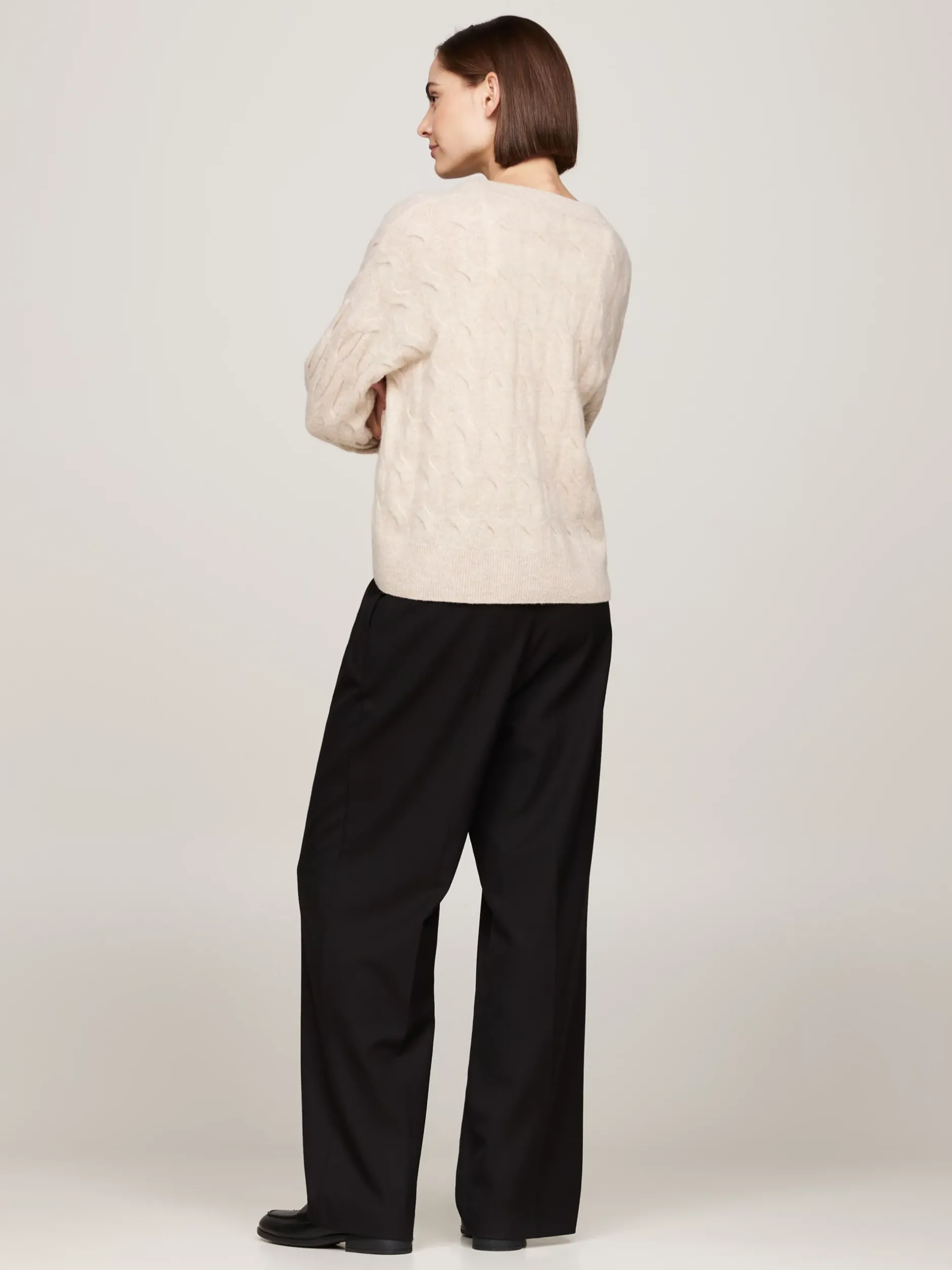 Swetry|Dzianina*Tommy Hilfiger Kardigan Z Czystej Wełny Z Dekoltem W Szpic CLASSIC BEIGE HEATHER
