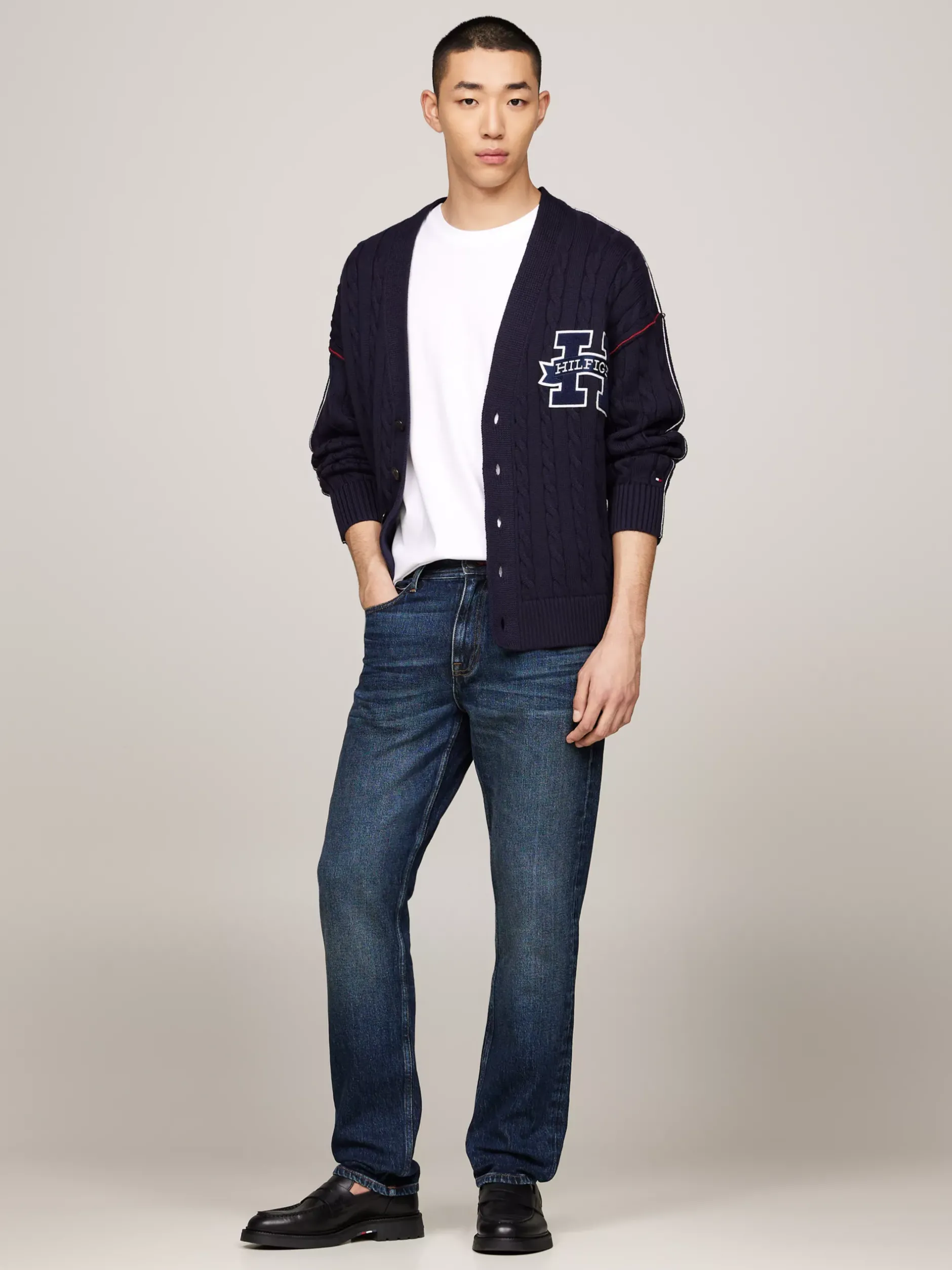 Kardigany|Dzianina*Tommy Hilfiger Kardigan Z Dekoltem W Szpic I Logo DESERT SKY