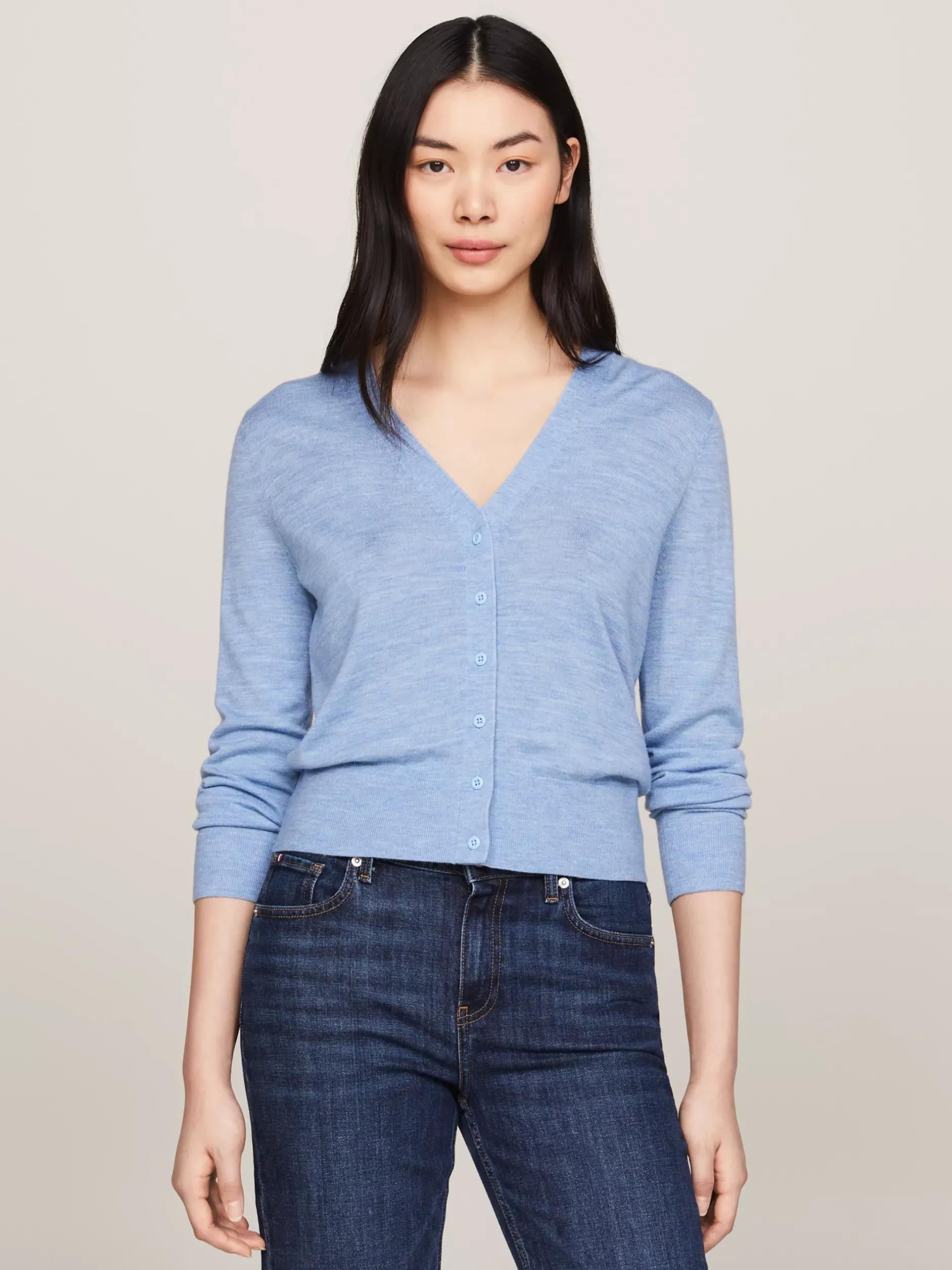 Kardigany|Dzianina*Tommy Hilfiger Kardigan Z Dekoltem W Szpic Z Wełny Z Merynosa VESSEL BLUE