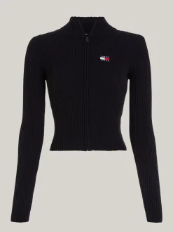 Kardigany|Dzianina*Tommy Hilfiger Kardigan Z Prążkowanej Dzianiny Z Naszywką BLACK