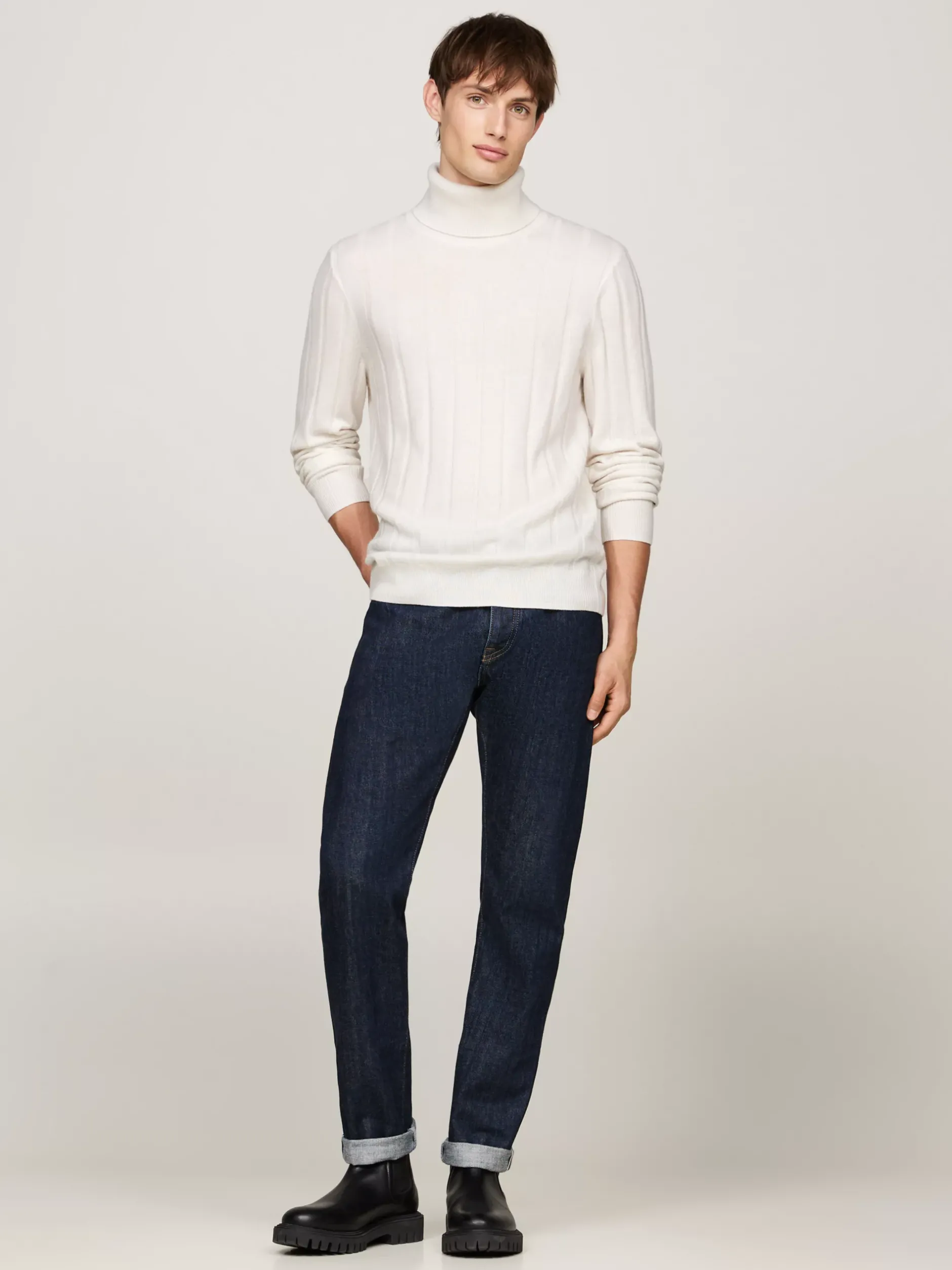 Swetry Z Golfem|Swetry*Tommy Hilfiger Kaszmirowy Sweter Smart Casual Z Golfem IVORY