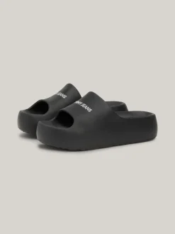 Sandały*Tommy Hilfiger Klapki Na Grubej Platformie Z Logo BLACK
