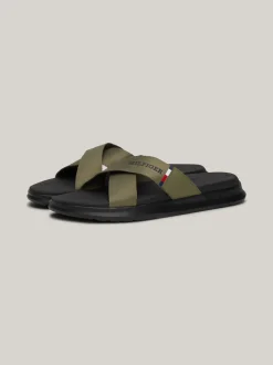 Sandały I Japonki*Tommy Hilfiger Klapki Plażowe Z Paskami Na Krzyż UTILITY OLIVE