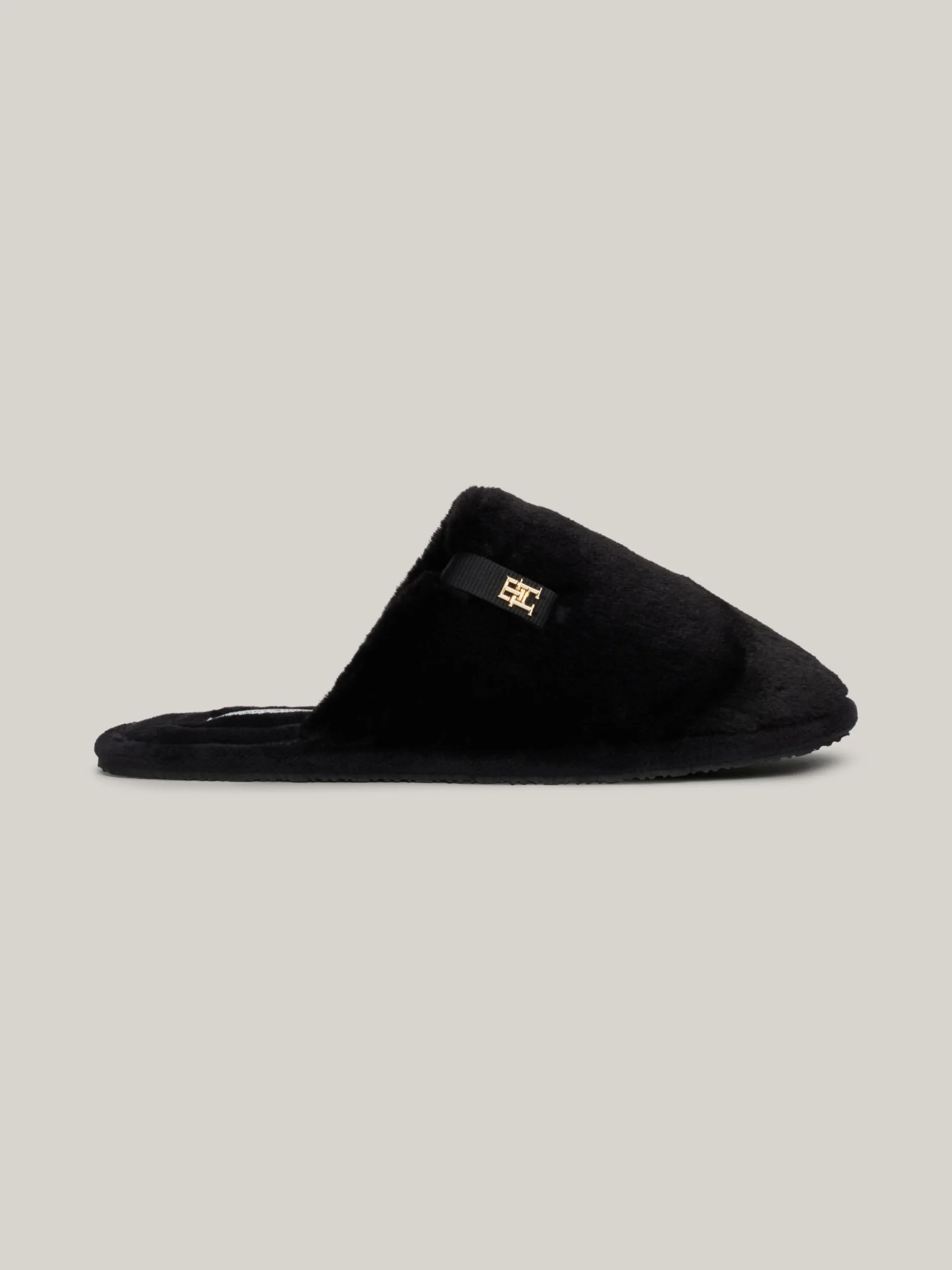 Płaskie Buty*Tommy Hilfiger Klapki Z Dzianiny Z Plakietką Z Monogramem TH BLACK