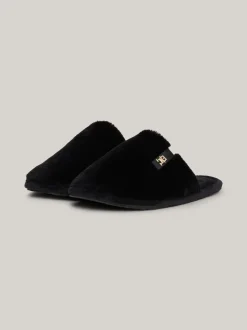 Płaskie Buty*Tommy Hilfiger Klapki Z Dzianiny Z Plakietką Z Monogramem TH BLACK