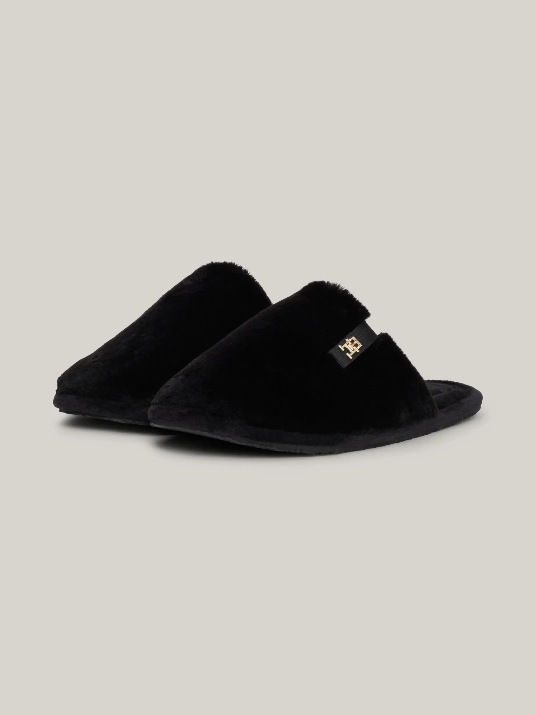 Płaskie Buty*Tommy Hilfiger Klapki Z Dzianiny Z Plakietką Z Monogramem TH BLACK
