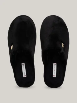Płaskie Buty*Tommy Hilfiger Klapki Z Dzianiny Z Plakietką Z Monogramem TH BLACK