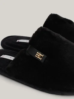 Płaskie Buty*Tommy Hilfiger Klapki Z Dzianiny Z Plakietką Z Monogramem TH BLACK