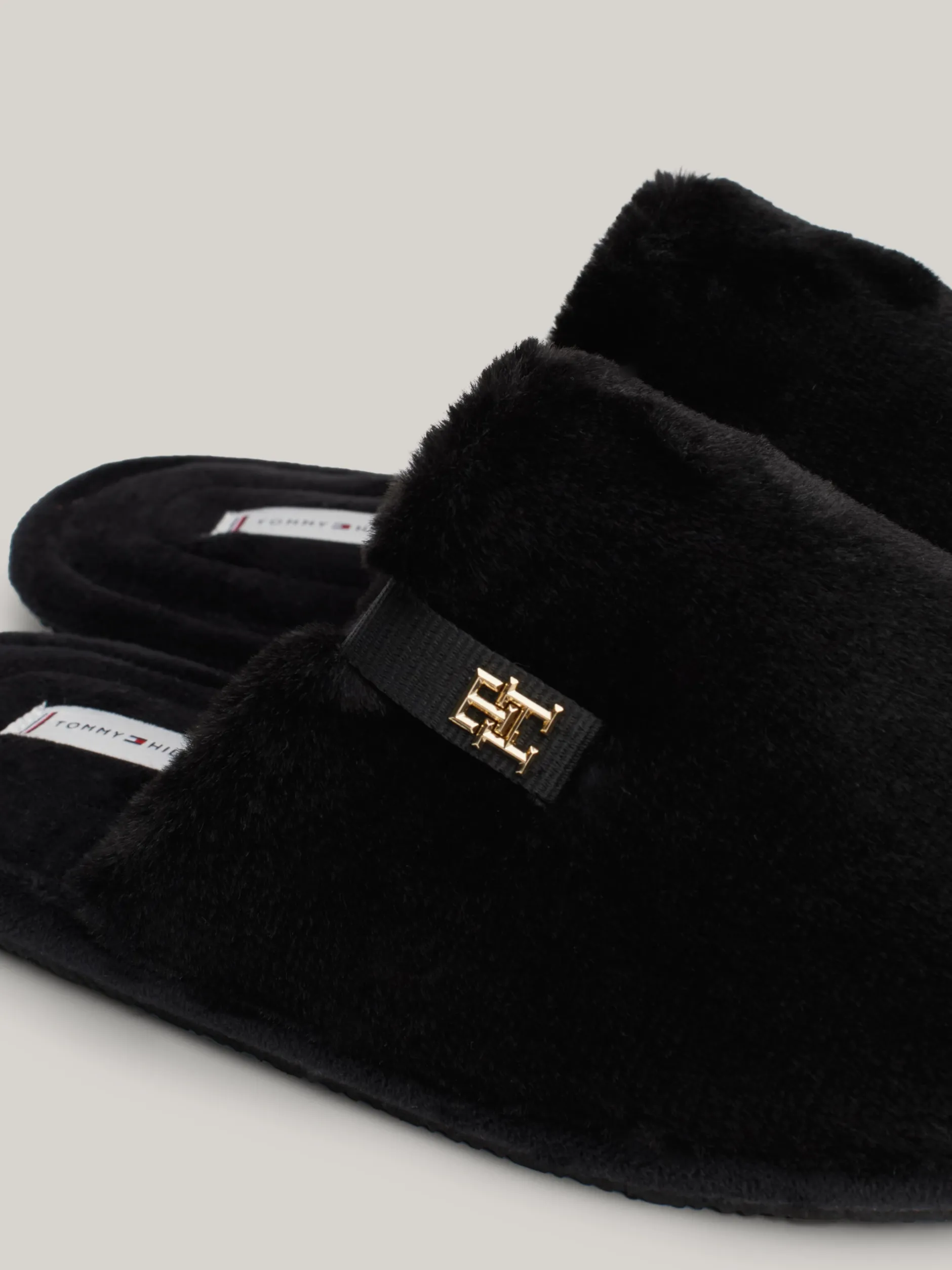 Płaskie Buty*Tommy Hilfiger Klapki Z Dzianiny Z Plakietką Z Monogramem TH BLACK