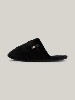 Płaskie Buty*Tommy Hilfiger Klapki Z Dzianiny Z Plakietką Z Monogramem TH BLACK