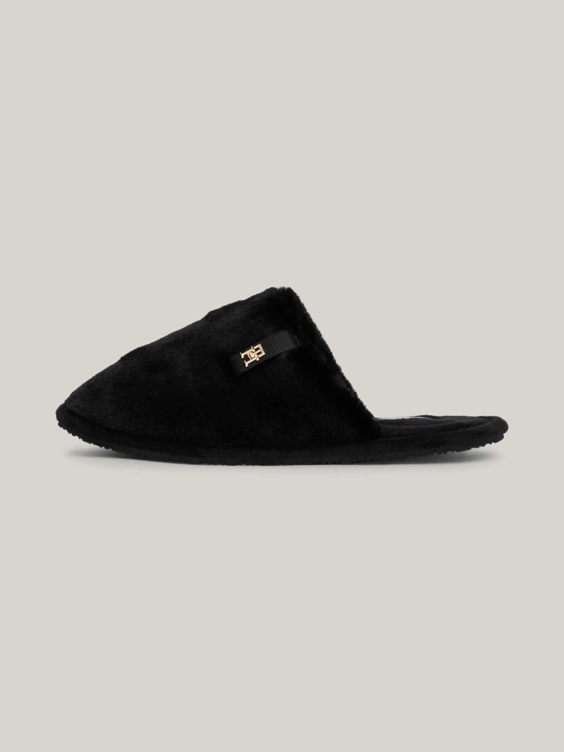 Płaskie Buty*Tommy Hilfiger Klapki Z Dzianiny Z Plakietką Z Monogramem TH BLACK