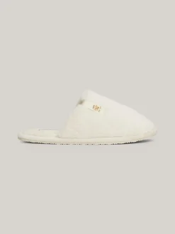 Płaskie Buty*Tommy Hilfiger Klapki Z Dzianiny Z Plakietką Z Monogramem TH ANCIENT WHITE