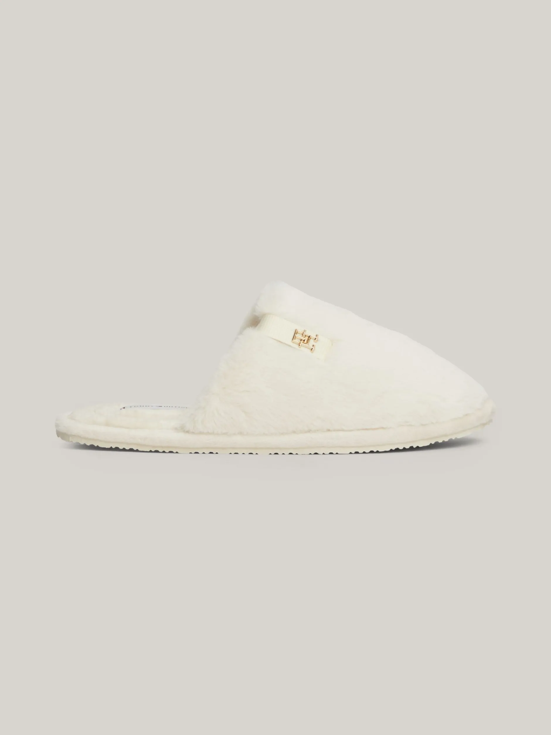 Płaskie Buty*Tommy Hilfiger Klapki Z Dzianiny Z Plakietką Z Monogramem TH ANCIENT WHITE
