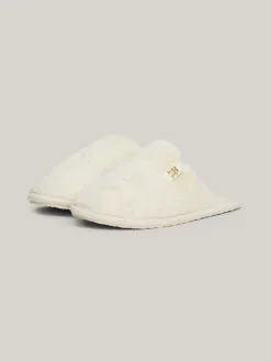 Płaskie Buty*Tommy Hilfiger Klapki Z Dzianiny Z Plakietką Z Monogramem TH ANCIENT WHITE