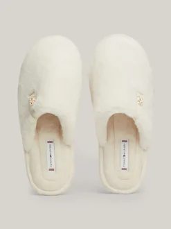 Płaskie Buty*Tommy Hilfiger Klapki Z Dzianiny Z Plakietką Z Monogramem TH ANCIENT WHITE