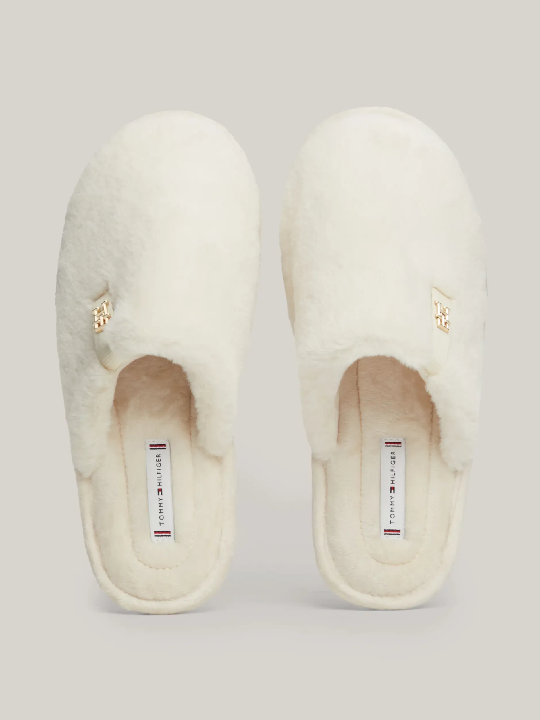 Płaskie Buty*Tommy Hilfiger Klapki Z Dzianiny Z Plakietką Z Monogramem TH ANCIENT WHITE
