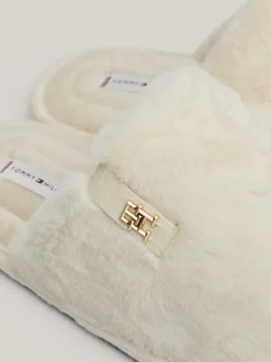 Płaskie Buty*Tommy Hilfiger Klapki Z Dzianiny Z Plakietką Z Monogramem TH ANCIENT WHITE