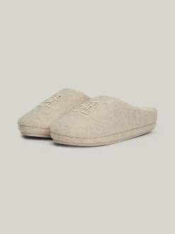 Płaskie Buty*Tommy Hilfiger Klapki Z Haftowanym Monogramem TH BEIGE HEATHER