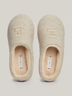 Płaskie Buty*Tommy Hilfiger Klapki Z Haftowanym Monogramem TH BEIGE HEATHER