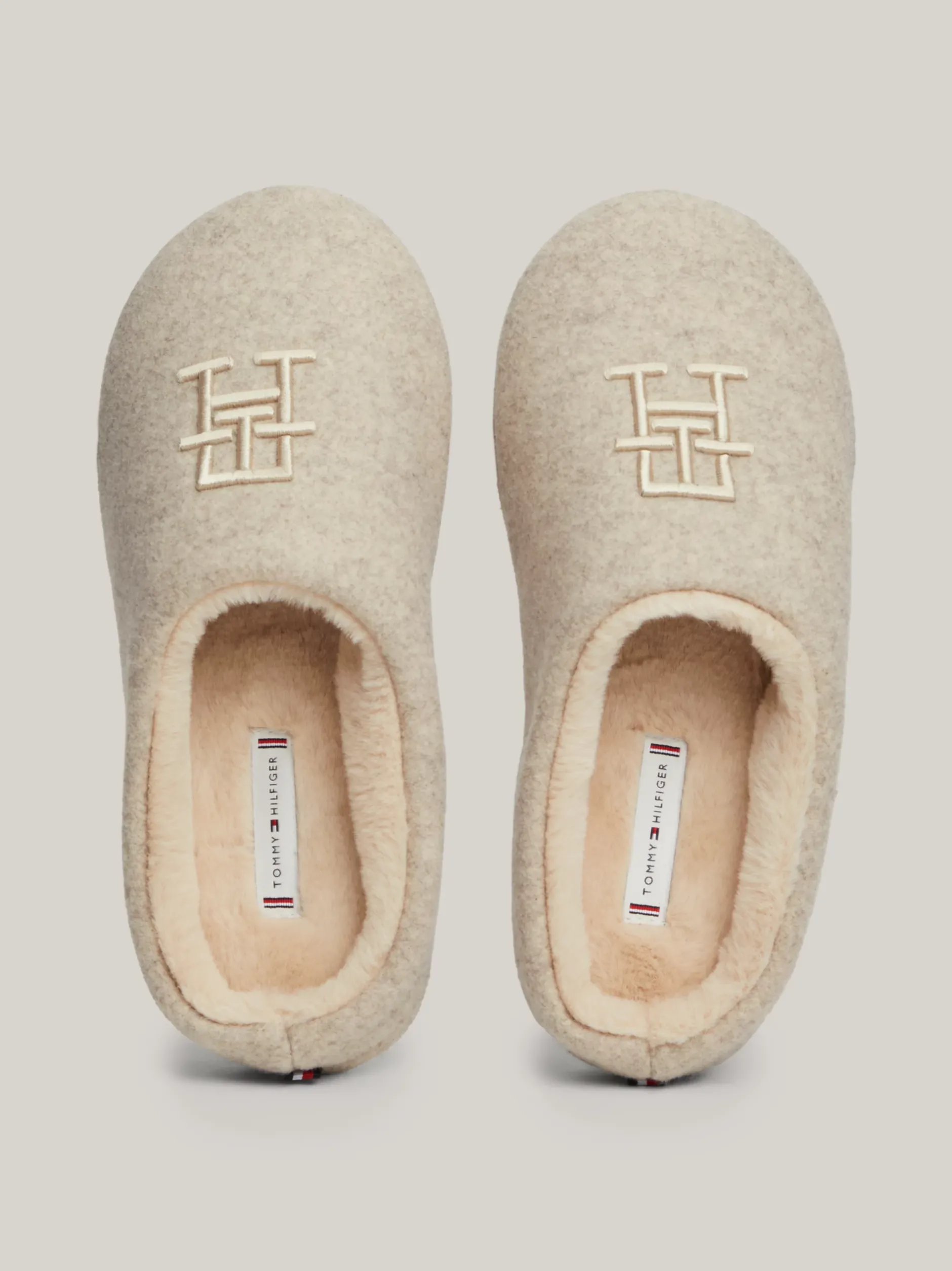 Płaskie Buty*Tommy Hilfiger Klapki Z Haftowanym Monogramem TH BEIGE HEATHER