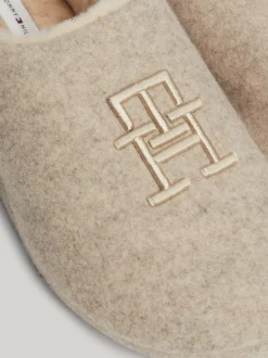 Płaskie Buty*Tommy Hilfiger Klapki Z Haftowanym Monogramem TH BEIGE HEATHER
