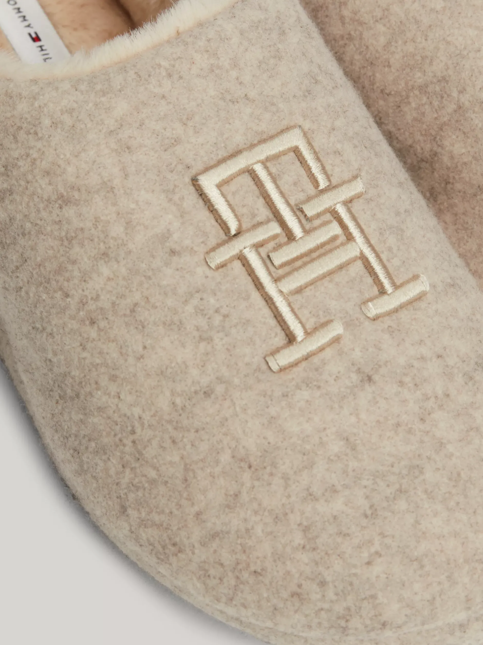 Płaskie Buty*Tommy Hilfiger Klapki Z Haftowanym Monogramem TH BEIGE HEATHER